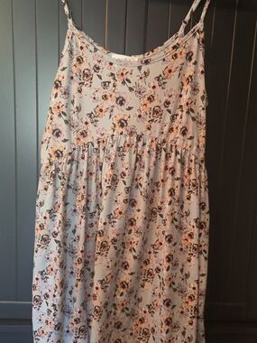 Lush Floral Midi Dress in Pastel Pink and Gray - Spaghetti Strap